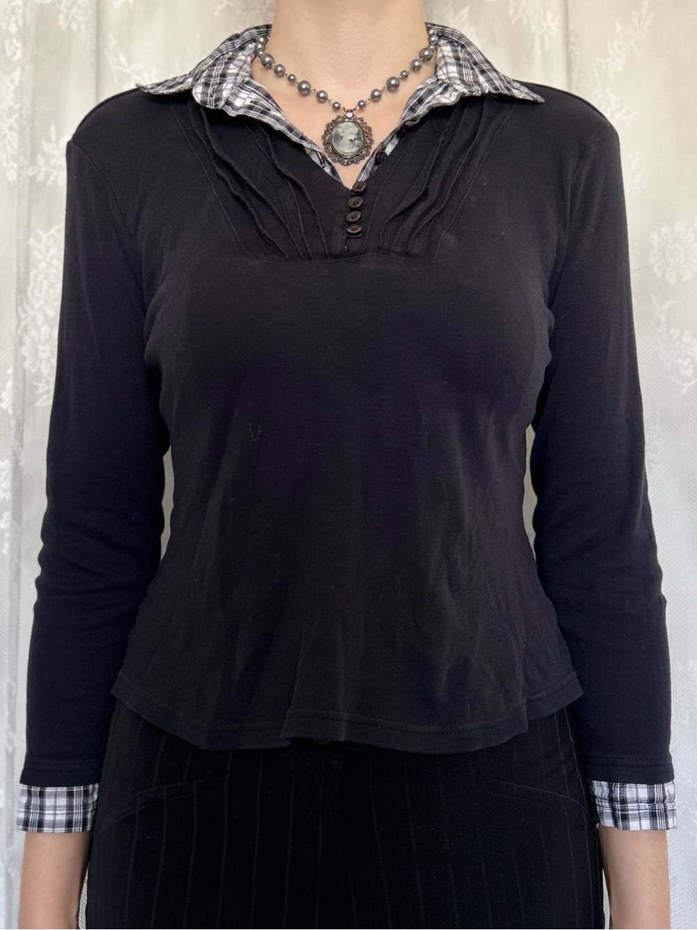 Dark Academia Black Collared Blouse